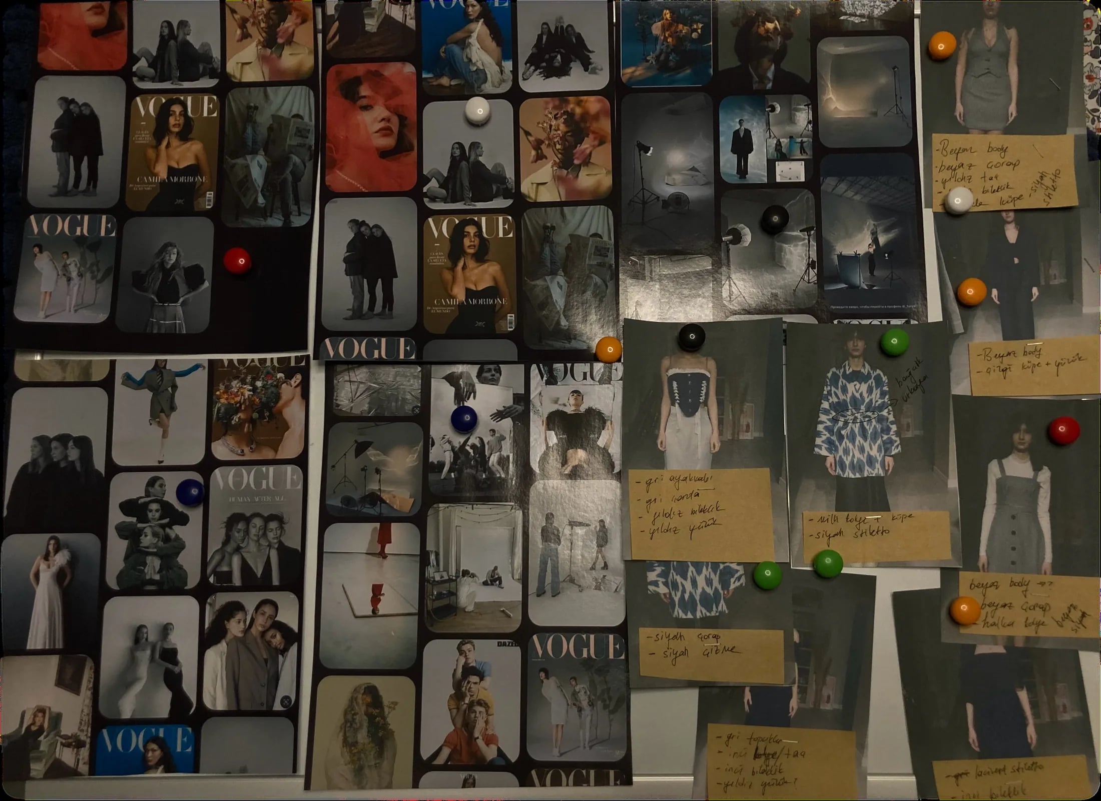 Physical moodboard prepared for the shoot day