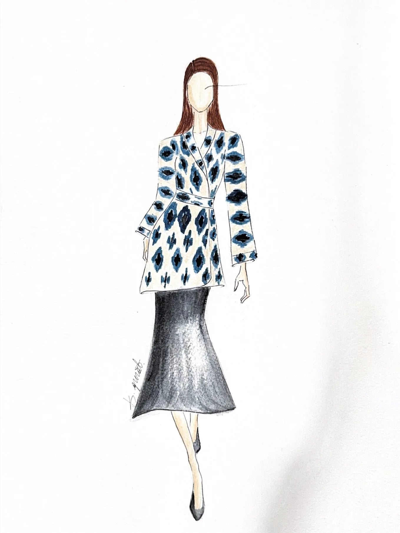 Fashion illustration — Mursak Chapan & Satin Skirt